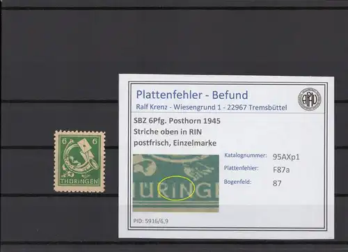 SBZ 1945 PLATTENFEHLER Nr 95AXp1 F87a postfrisch (215362)