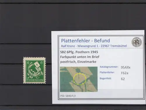 SBZ 1945 PLATTENFEHLER Nr 95AXx F62a postfrisch (215376)
