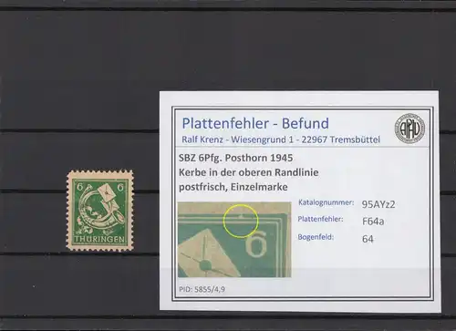SBZ 1945 PLATTENFEHLER Nr 95AYz2 F64a postfrisch (215391)