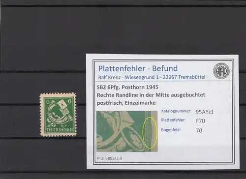 SBZ 1945 PLATTENFEHLER Nr 95AYz1 F70 postfrisch (215419)
