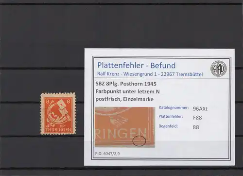 SBZ 1945 PLATTENFEHLER Nr 96AXt F88 postfrisch (215432)