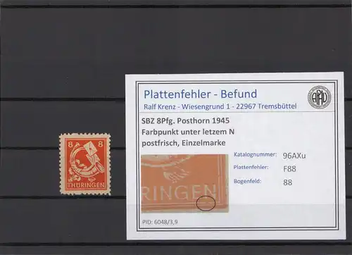SBZ 1945 PLATTENFEHLER Nr 96AXu F88 postfrisch (215433)