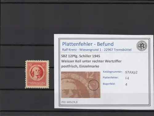 SBZ 1945 PLATTENFEHLER Nr 97AXp2 F4 postfrisch (215437)