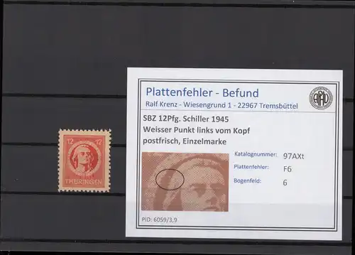 SBZ 1945 PLATTENFEHLER Nr 97AXt F6 postfrisch (215444)