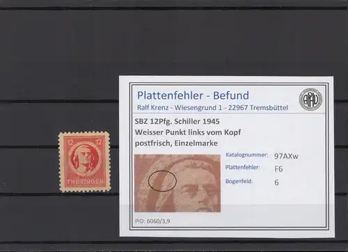 SBZ 1945 PLATTENFEHLER Nr 97AXw F6 postfrisch (215445)