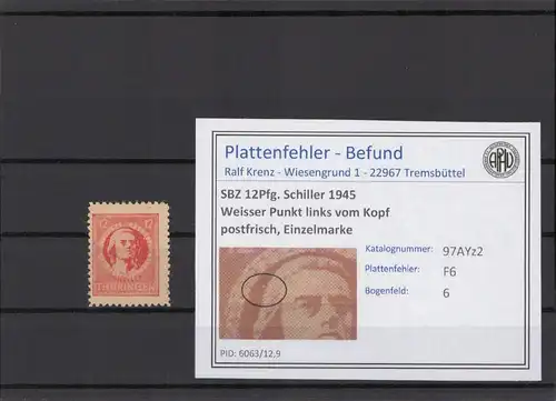 SBZ 1945 PLATTENFEHLER Nr 97AYz2 F6 postfrisch (215448)