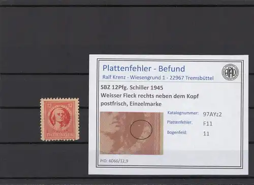 SBZ 1945 PLATTENFEHLER Nr 97AYz2 F11 postfrisch (215451)