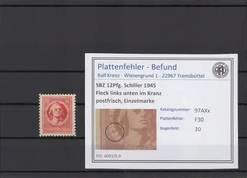 SBZ 1945 PLATTENFEHLER Nr 97AXx F30 postfrisch (215476)