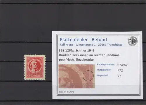 SBZ 1945 PLATTENFEHLER Nr 97AXx F72 postfrisch (215507)