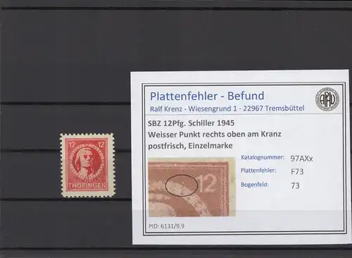 SBZ 1945 PLATTENFEHLER Nr 97AXx F73 postfrisch (215515)