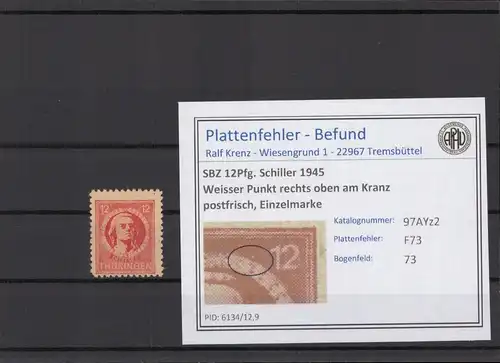 SBZ 1945 PLATTENFEHLER Nr 97AYz2 F73 postfrisch (215518)