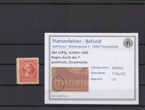 SBZ 1945 PLATTENFEHLER Nr 97AYz2 IV postfrisch (215522)