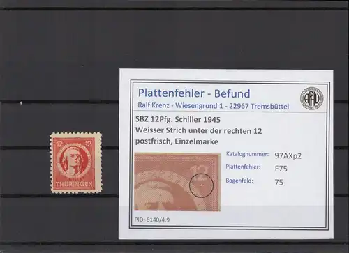 SBZ 1945 PLATTENFEHLER Nr 97AXp2 F75 postfrisch (215524)