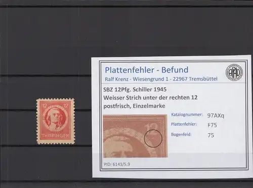 SBZ 1945 PLATTENFEHLER Nr 97AXq F75 postfrisch (215525)