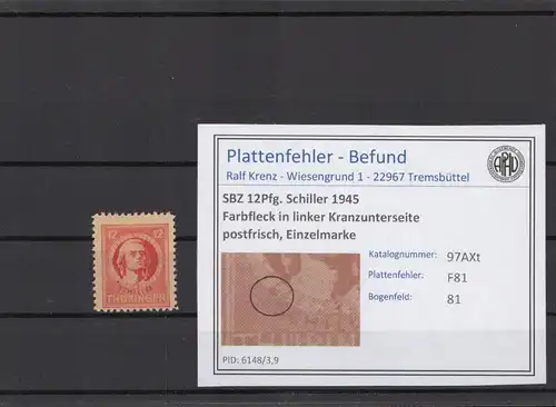 SBZ 1945 PLATTENFEHLER Nr 97AXt F81 postfrisch (215531)