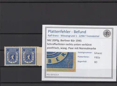 SBZ 1945 PLATTENFEHLER Nr 6Awaz F80a postfrisch (215858)