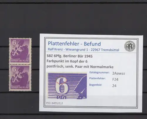 SBZ 1945 PLATTENFEHLER Nr 2Awaz F24 postfrisch (215868)