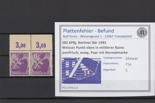 SBZ 1945 PLATTENFEHLER Nr 2Awaz F5a postfrisch (215873)