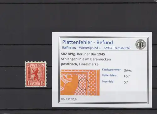 SBZ 1945 PLATTENFEHLER Nr 3Avx F57 postfrisch (215910)