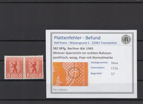 SBZ 1945 PLATTENFEHLER Nr 3Avx F57a postfrisch (215912)