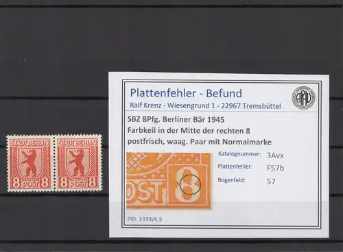 SBZ 1945 PLATTENFEHLER Nr 3Avx F57b postfrisch (215914)
