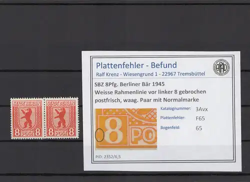 SBZ 1945 PLATTENFEHLER Nr 3Avx F65 postfrisch (215924)