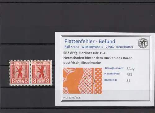 SBZ 1945 PLATTENFEHLER Nr 3Auy F85 postfrisch (215941)