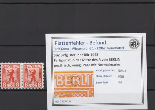 SBZ 1945 PLATTENFEHLER Nr 3Avx F56 postfrisch (215972)