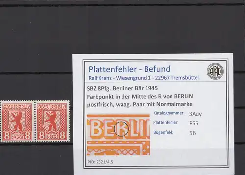 SBZ 1945 PLATTENFEHLER Nr 3Auy F56 postfrisch (215974)