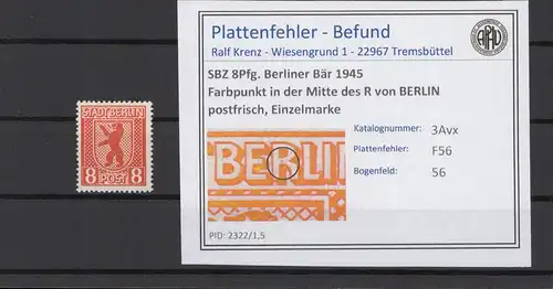 SBZ 1945 PLATTENFEHLER Nr 3Avx F56 postfrisch (215975)