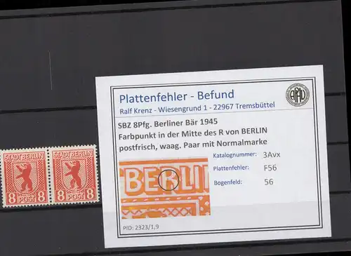SBZ 1945 PLATTENFEHLER Nr 3Avx F56 postfrisch (215976)