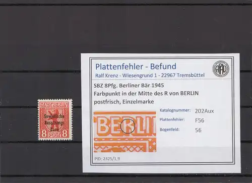 SBZ 1948 PLATTENFEHLER Nr 202Avx F56 postfrisch (215977)
