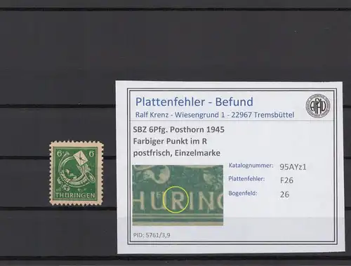 SBZ 1945 PLATTENFEHLER Nr 95AYz1 F26 postfrisch (216172)