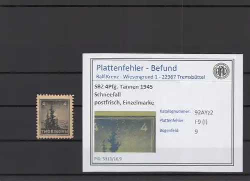 SBZ 1945 PLATTENFEHLER Nr 93AYz2 I postfrisch (216206)