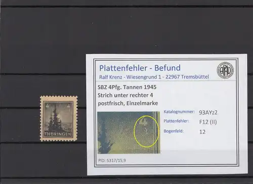 SBZ 1945 PLATTENFEHLER Nr 93AYz2 II postfrisch (216210)