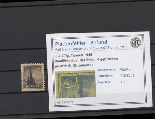 SBZ 1945 PLATTENFEHLER Nr 93AXv VII postfrisch (216215)
