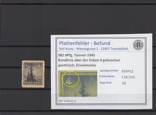 SBZ 1945 PLATTENFEHLER Nr 93AXp2 VII postfrisch (216217)