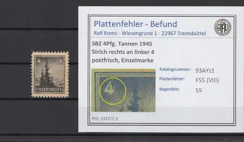 SBZ 1945 PLATTENFEHLER Nr 93AYz1 VIII postfrisch (216219)