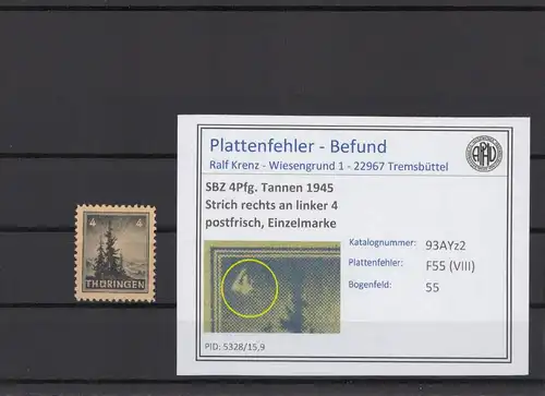 SBZ 1945 PLATTENFEHLER Nr 93AYz2 VIII postfrisch (216220)