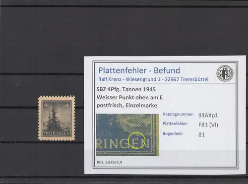 SBZ 1945 PLATTENFEHLER Nr 93AXp1 VI postfrisch (216221)