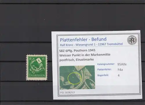 SBZ 1945 PLATTENFEHLER Nr 95AXx F4a postfrisch (216227)