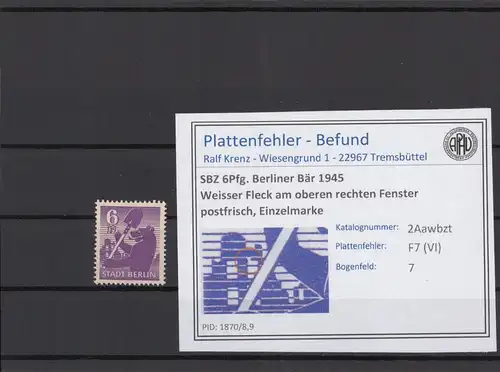 SBZ 1945 PLATTENFEHLER Nr 2Awbzt VI postfrisch (216301)