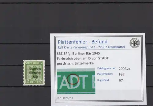 SBZ 1945 PLATTENFEHLER Nr 200Bvx F97 postfrisch (216325)