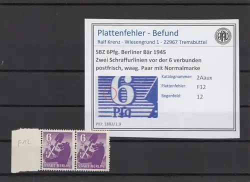 SBZ 1945 PLATTENFEHLER Nr 2Aaux F12 postfrisch (216567)