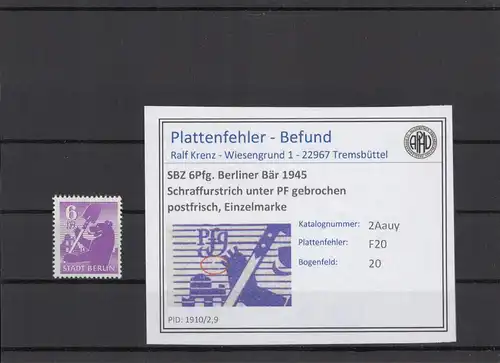 SBZ 1945 PLATTENFEHLER Nr 2Aauy F20 postfrisch (216586)