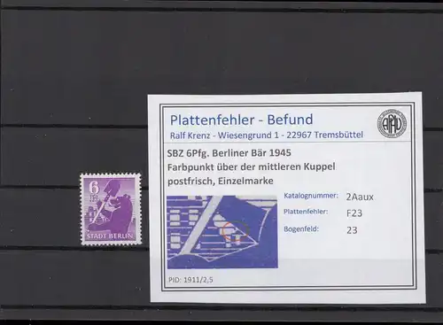 SBZ 1945 PLATTENFEHLER Nr 2Aaux F23 postfrisch (216587)