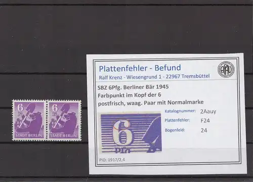 SBZ 1945 PLATTENFEHLER Nr 2Aauy F24 postfrisch (216591)