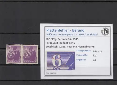 SBZ 1945 PLATTENFEHLER Nr 2Aawbz F24 postfrisch (216593)