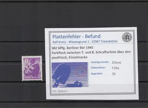 SBZ 1945 PLATTENFEHLER Nr 2Aauy F26a postfrisch (216594)