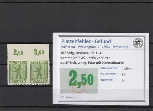 SBZ 1945 PLATTENFEHLER Nr 1ABvx F5 postfrisch (216646)
